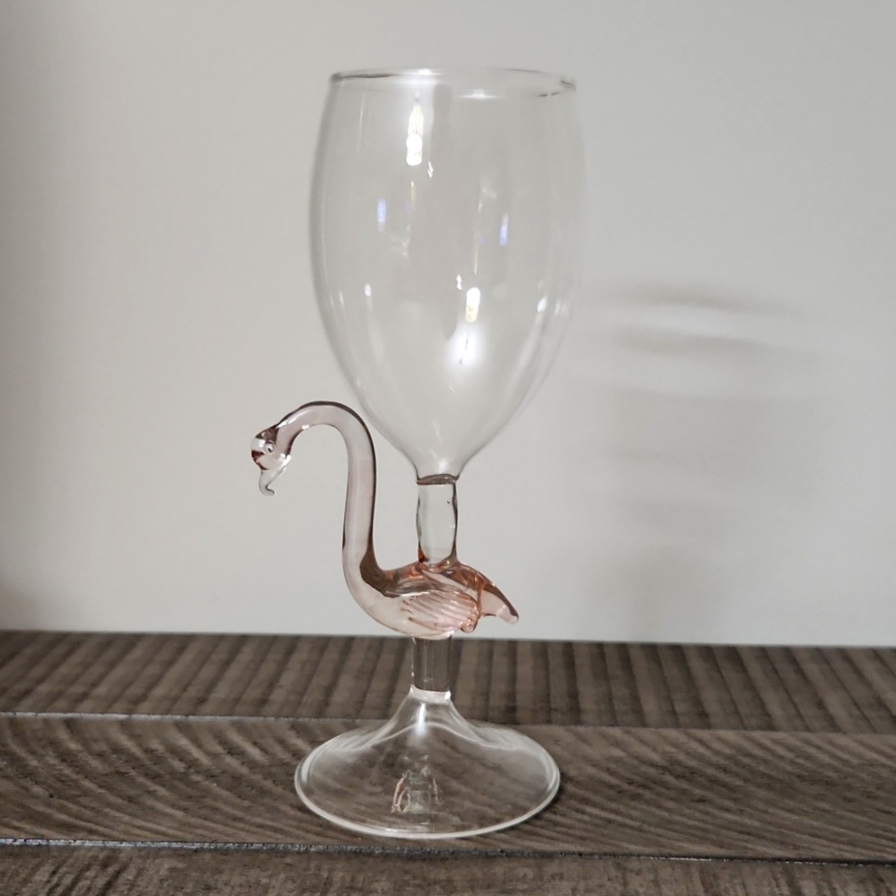 Vintage Artistic Novelty Wine Glass Pink Flamingo Art Beach Decor